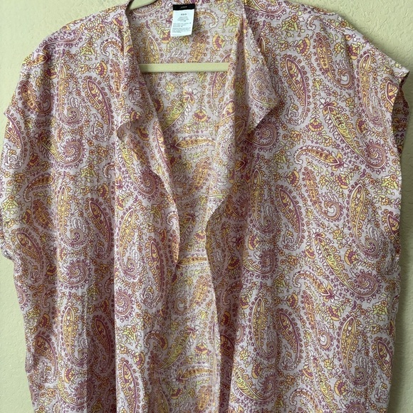 J. Crew Linen Blend Boho Paisley Printed Fringe Trim Beach Poncho Swim Cover Up - Picture 6 of 11